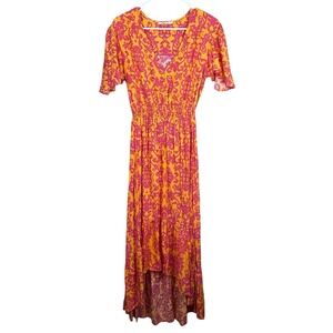 Abel the Label Lola Hi-low Orange Pink Paisley Dress Button‎ Front Size XS